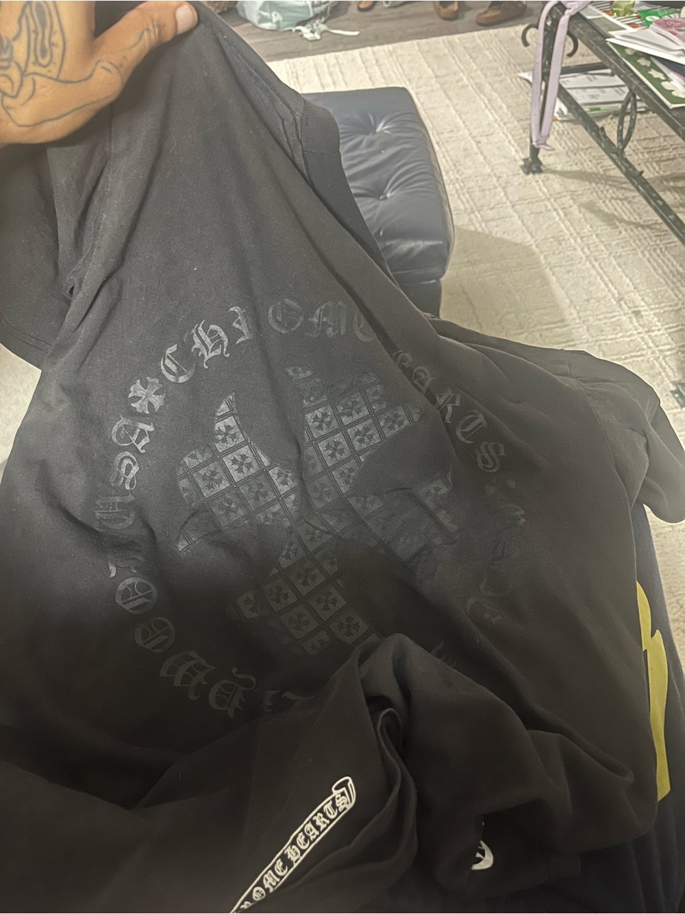 Black chrome hearts made in Hollywood cross patch T